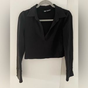 Zara Black Cropped Collard Shirt